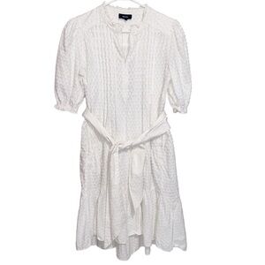 Me and Em Dress Womens Size 2 Tiered Puff Sleeve Feminine Cottagecore Belt White